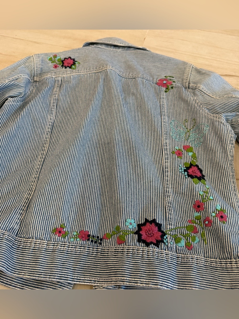 Cottagecore Embroidered Railroad Stripe Denim Jacket Floral Prairie Jacket Size - Picture 12 of 12
